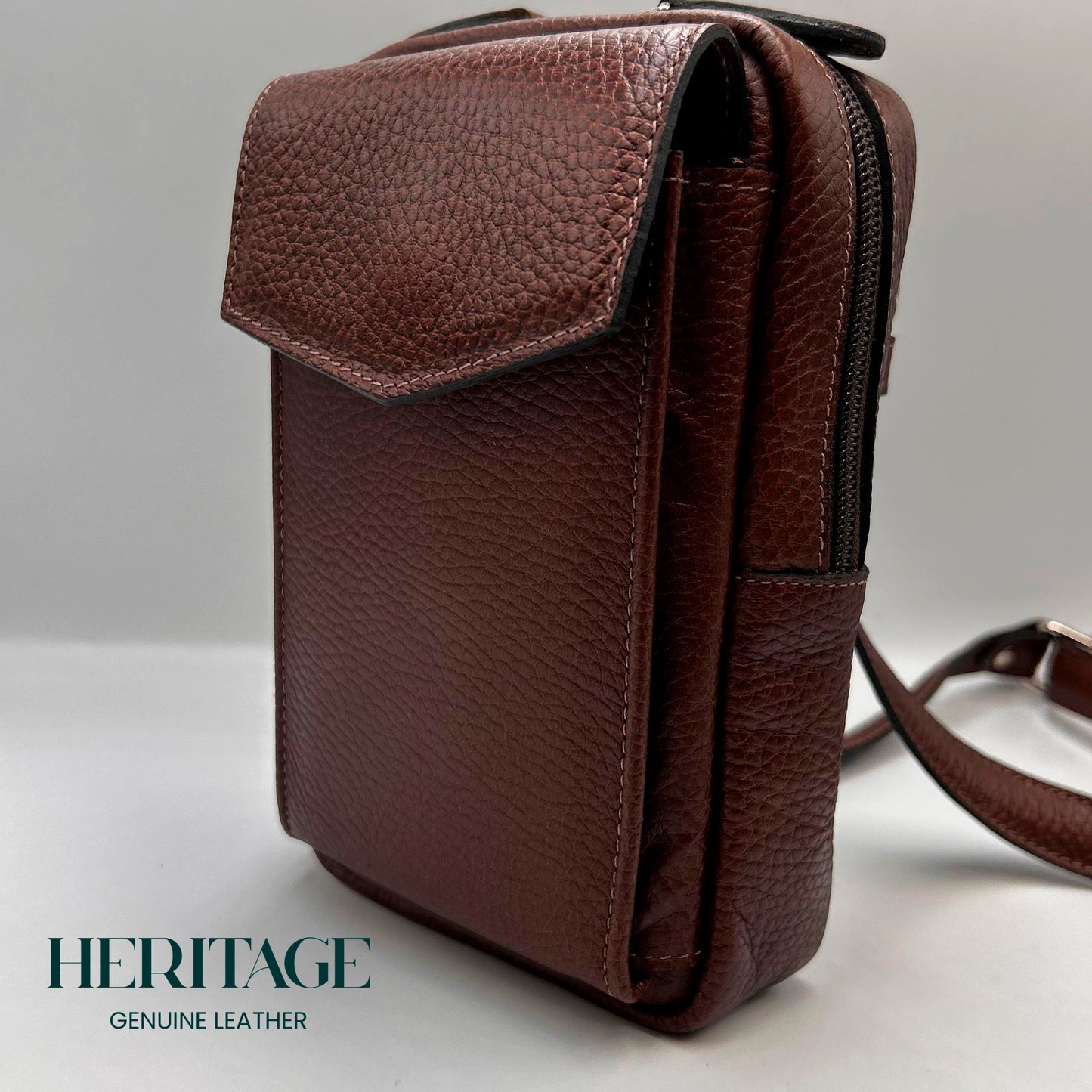 Bandolera Milán Cuero Granulado Café Heritage