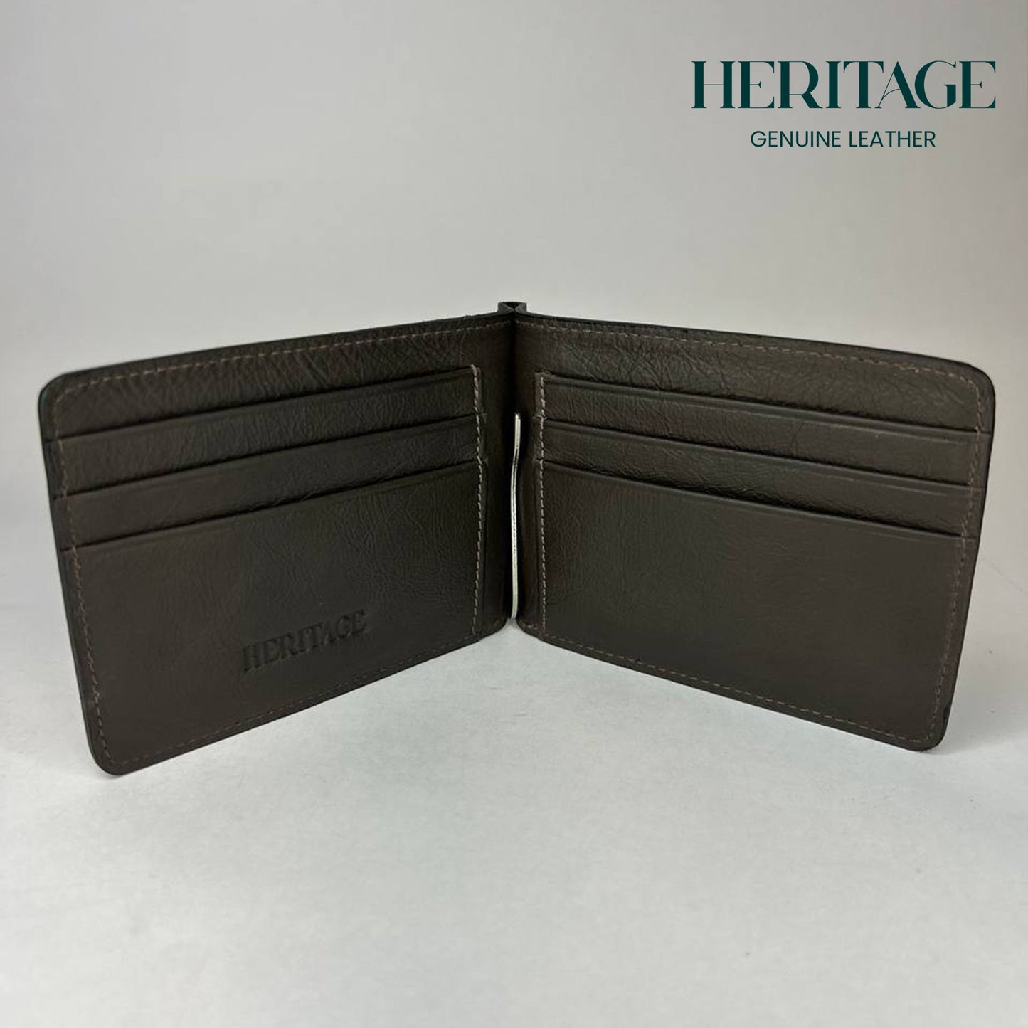 Billetera con Clip Cuero Liso Café Heritage
