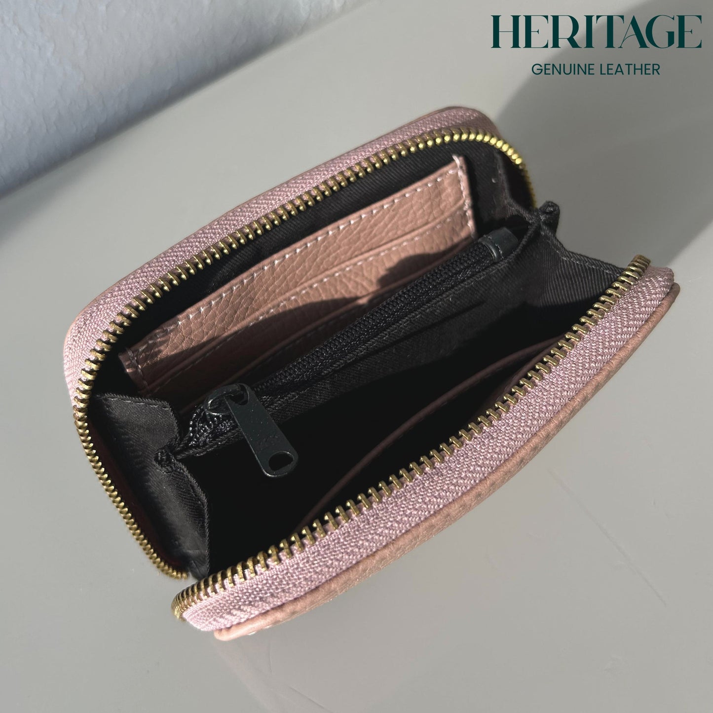 Billetera Pequeña con Cierre en Cuero Granulado Palo de Rosa Heritage