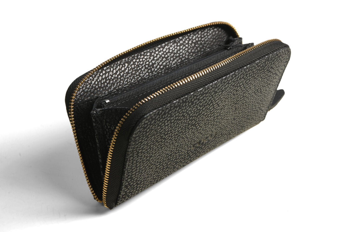Billetera con Cierre para Dama en Cuero Nubuck Cristal Negro COCO