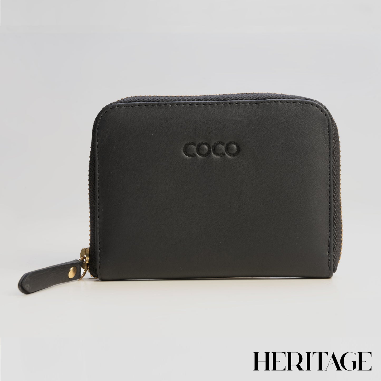 Billetera Pequeña con Cierre para Dama en Cuero Liso Negro Heritage