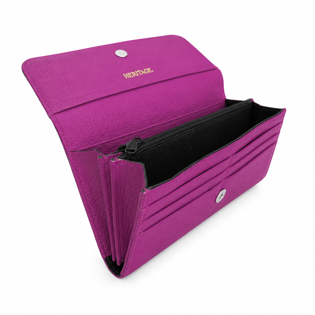 Billetera con Broche en Cuero Granulado Fucsia Heritage