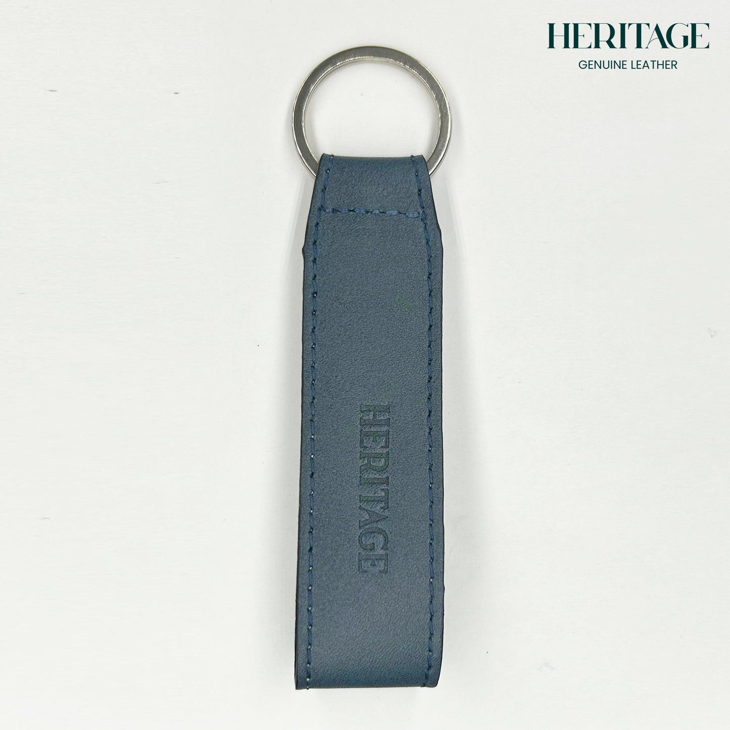 Llavero con Correa en Cuero Full Grain Azul Heritage