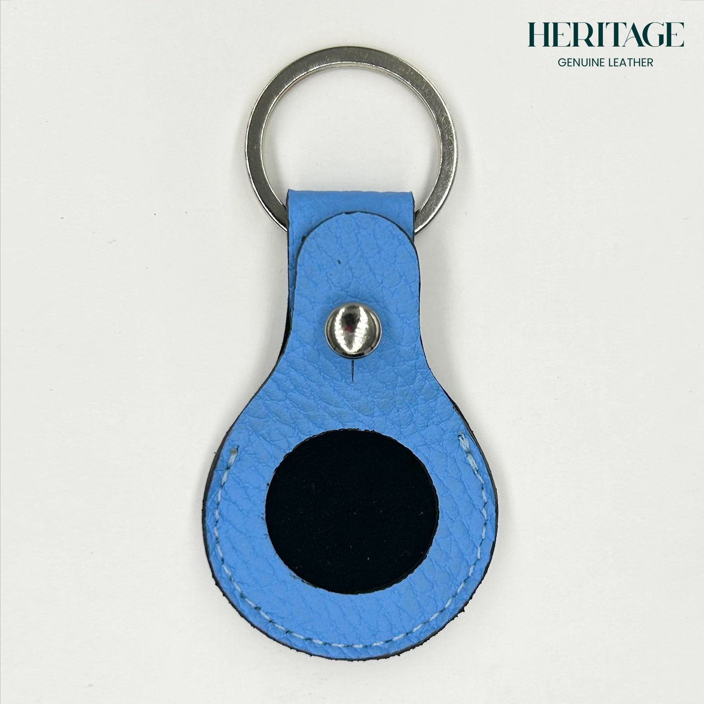 Llavero para AirTag en Cuero Granulado Celeste Heritage