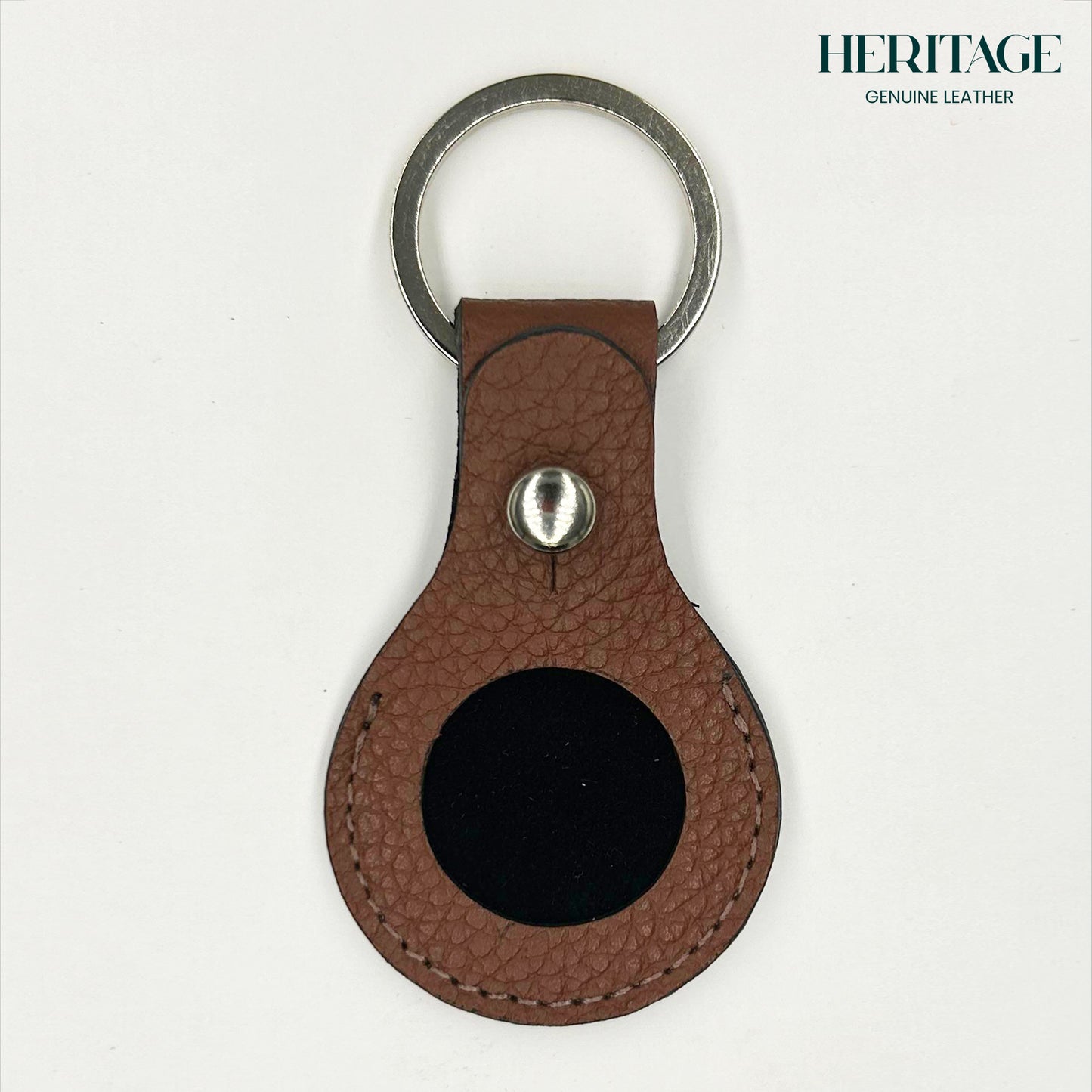 Llavero para AirTag en Cuero Granulado Cognac Heritage