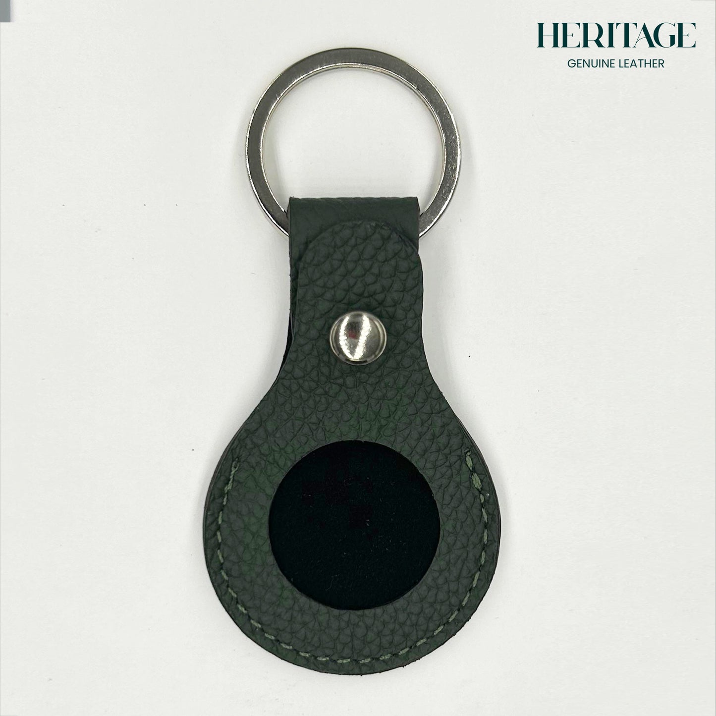 Llavero para AirTag en Cuero Granulado Verde Heritage