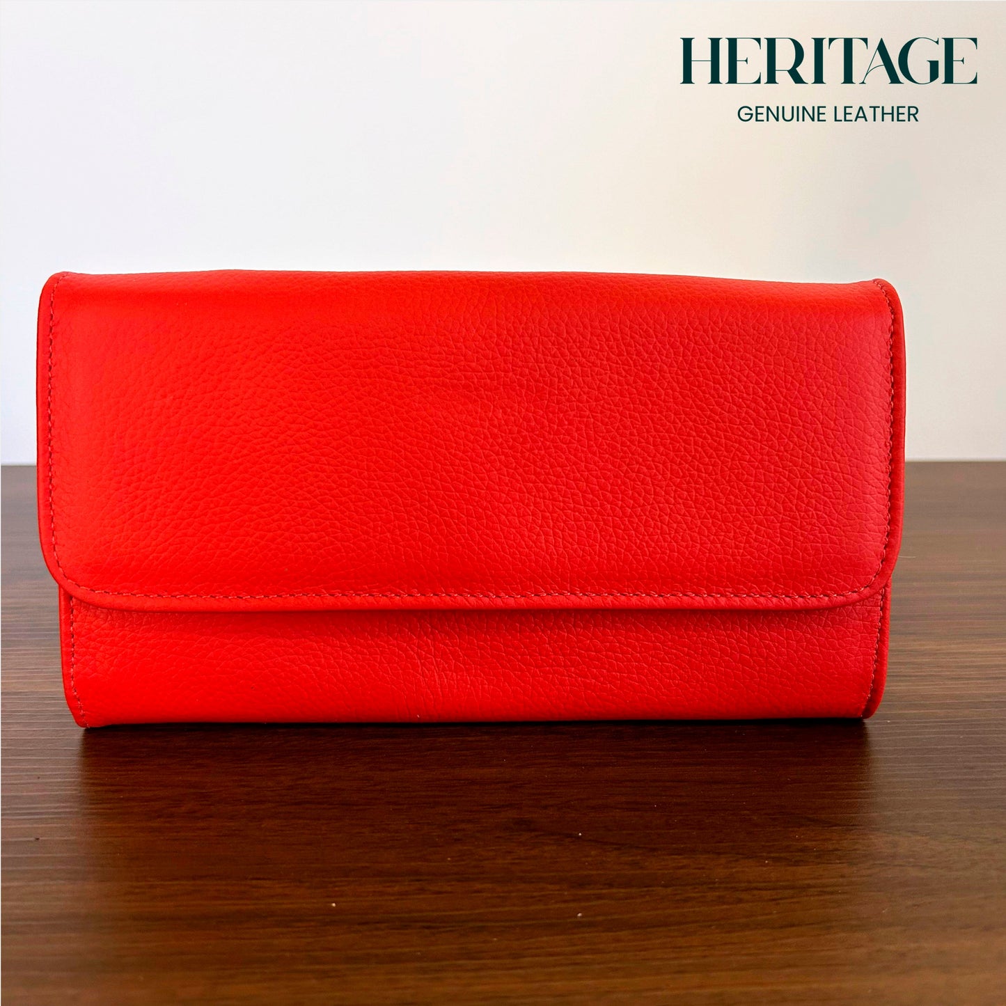 Billetera con Broche en Cuero Granulado Rojo Heritage