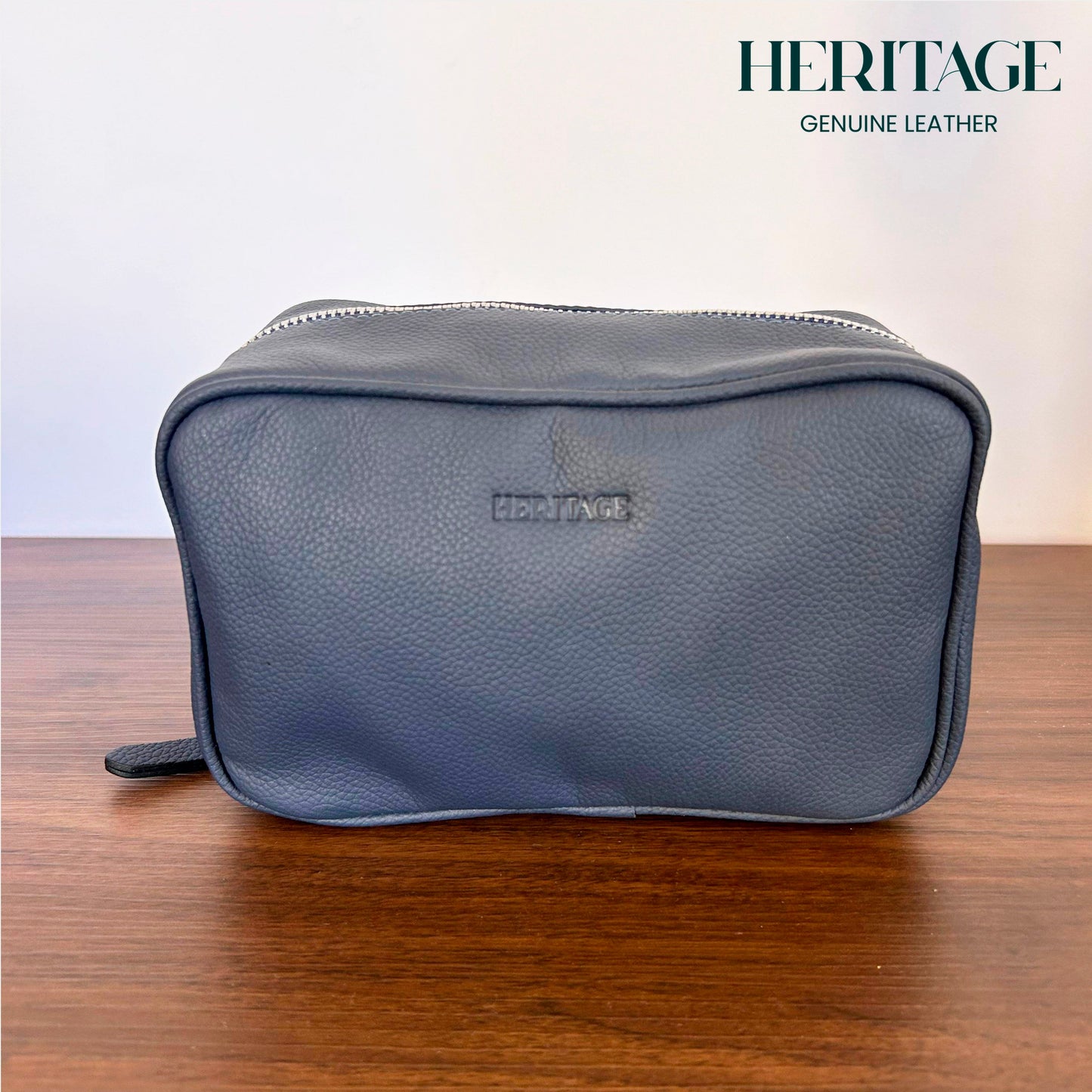 Neceser Cosmético en Cuero Granulado Azul Heritage