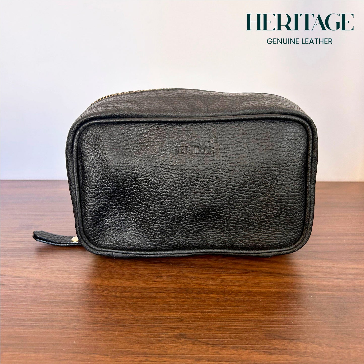 Neceser Cosmético en Cuero Granulado Negro Heritage