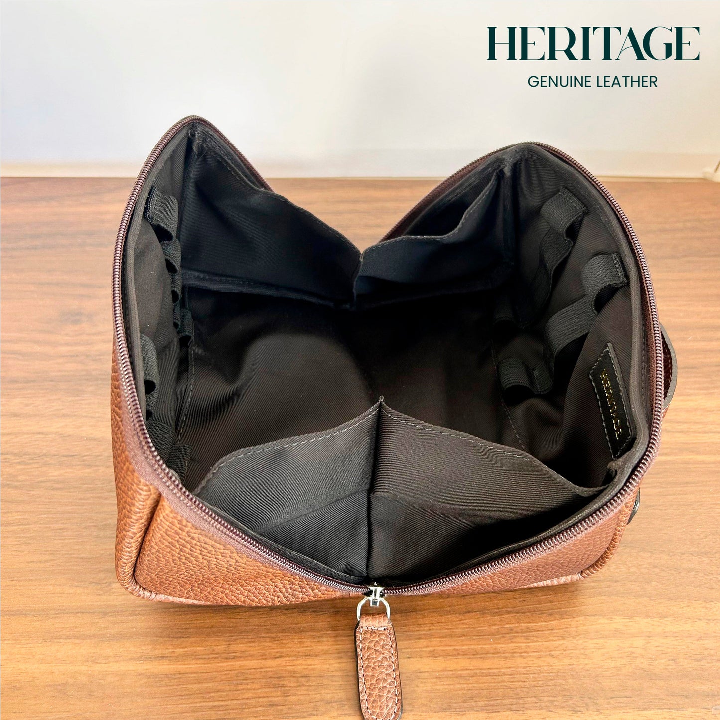 Neceser Desplegable Cuero Granulado Café Heritage