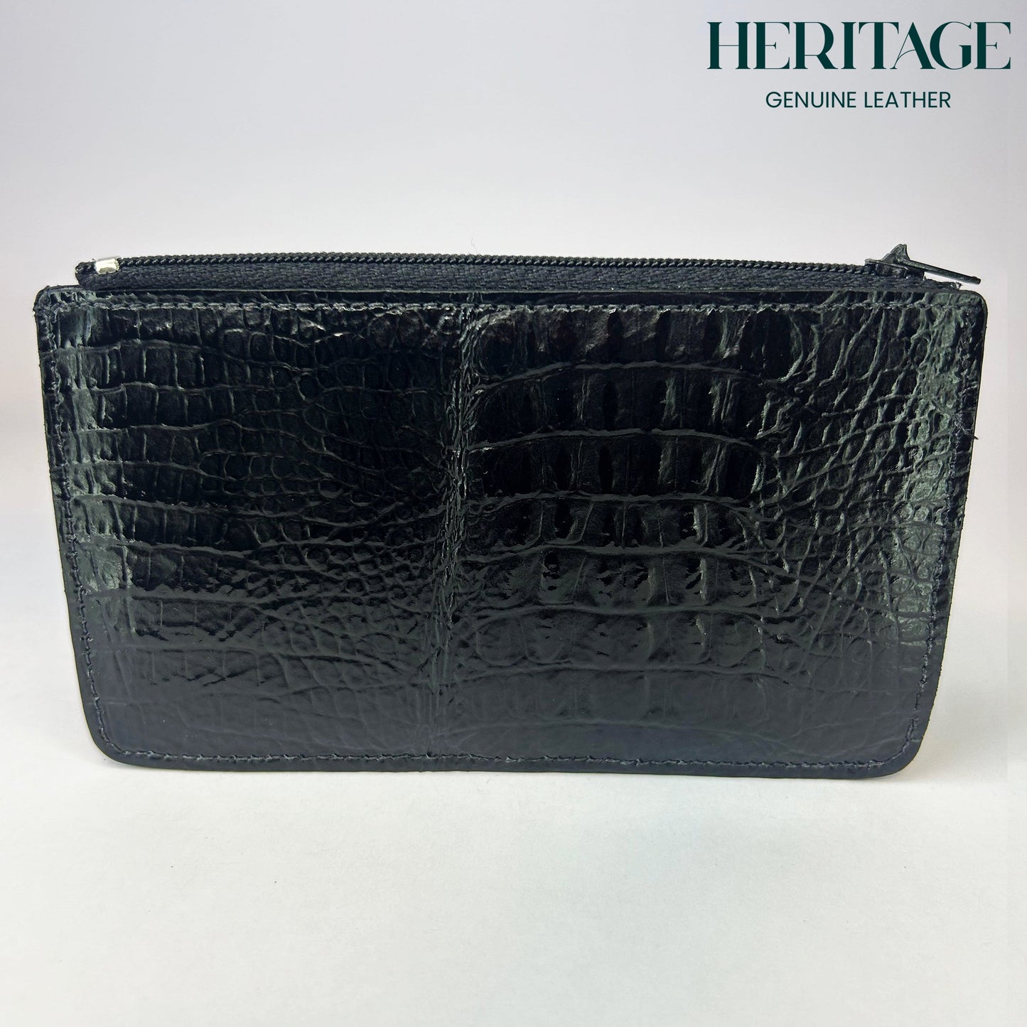 Tarjetero con Cierre en Cuero Charol Negro Heritage