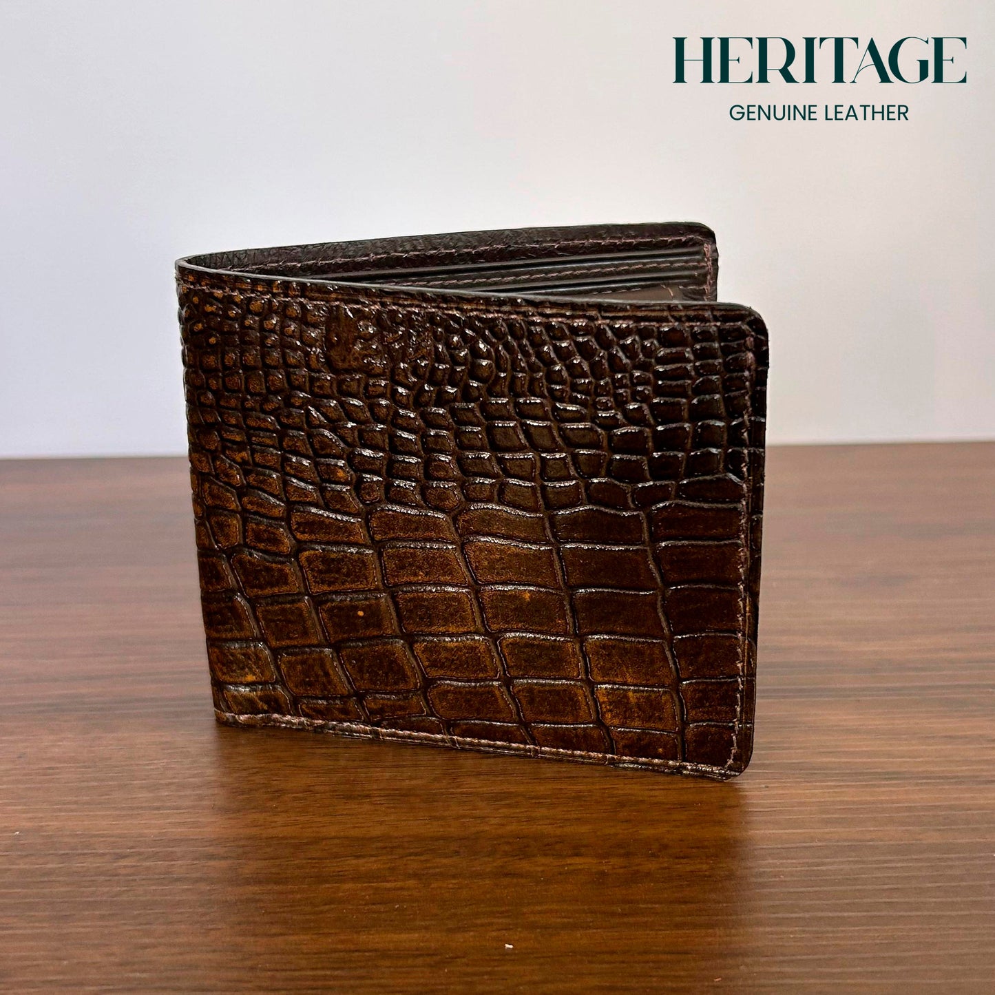 Billetera Bifold Verona Cuero Croco Cafe Heritage
