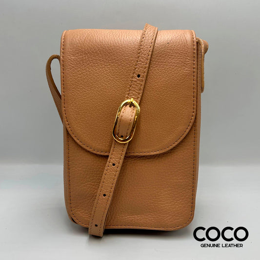Bandolera Pequeña para Dama en Cuero Granulado Capuchino COCO