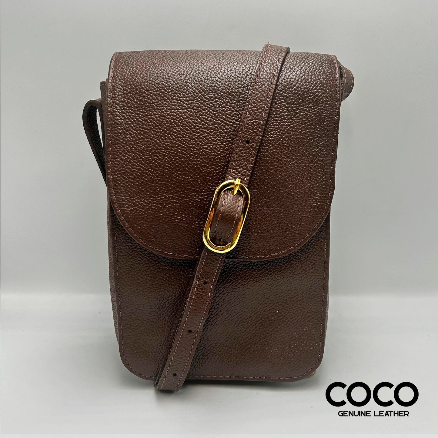 Bandolera Pequeña para Dama en Cuero Granulado Café COCO