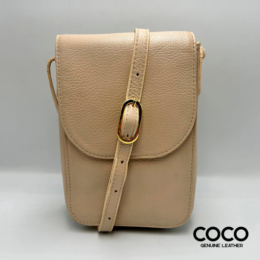 Bandolera Pequeña para Dama en Cuero Granulado Arena COCO