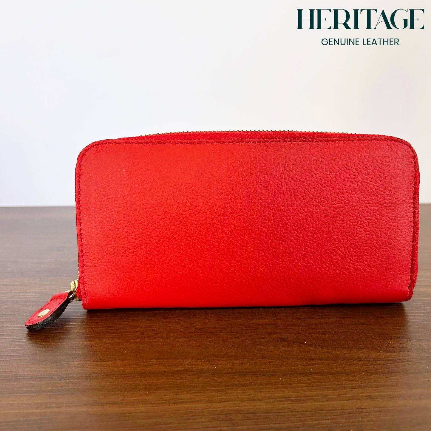 Billetera con Cierre para Dama en Cuero Granulado Rojo Heritage