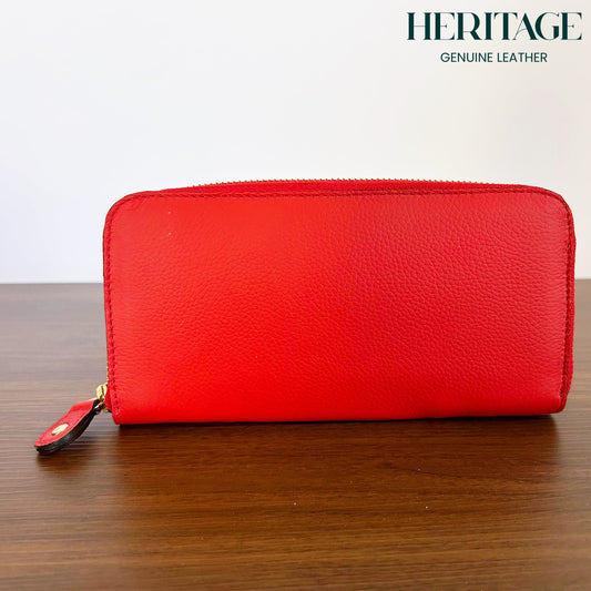 Billetera con Cierre para Dama en Cuero Granulado Rojo Heritage