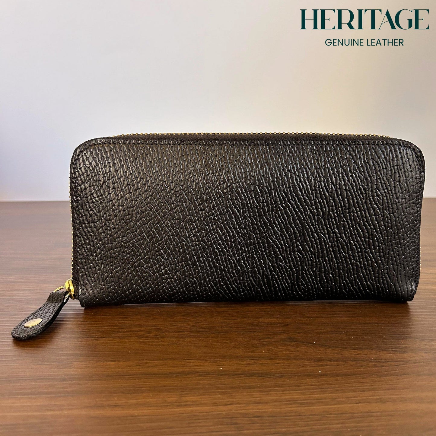 Billetera con Cierre para Dama en Cuero London Negro Heritage