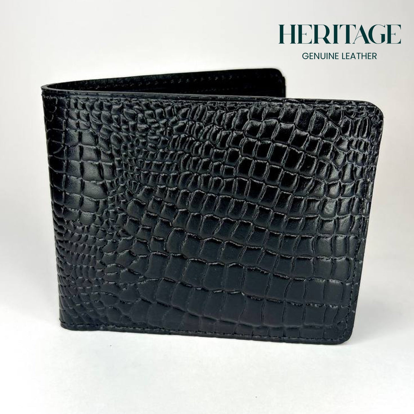 Billetera con Monedero Madrid Cuero Croco Negro Heritage