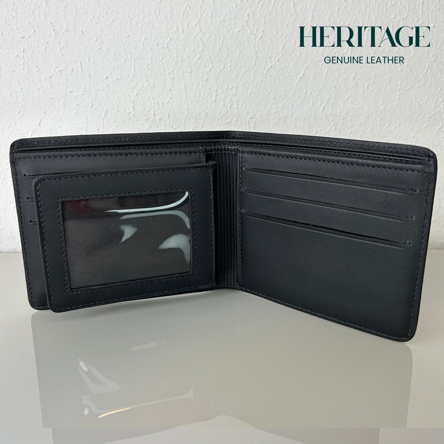 Billetera Bifold Madrid  Cuero Liso Negro Heritage