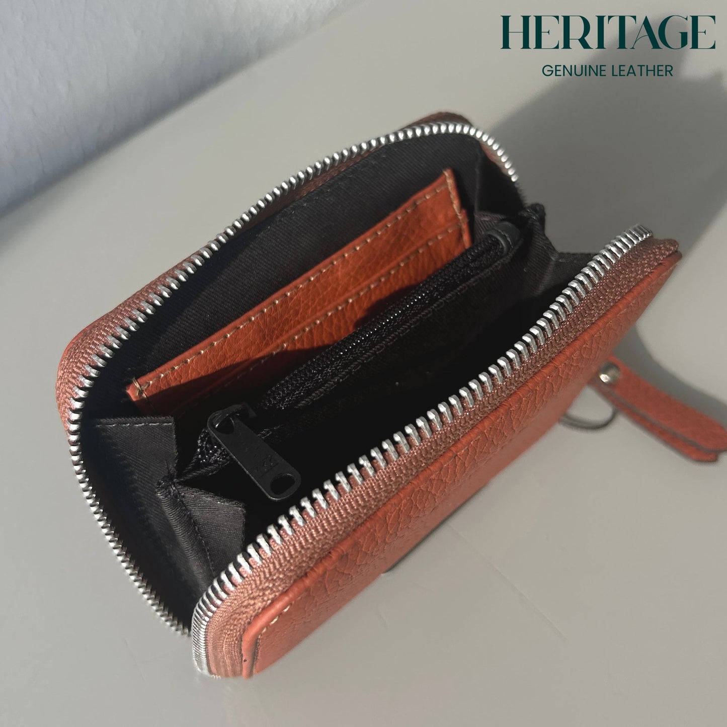 Billetera Pequeña con Cierre en Cuero Granulado Naranja Heritage
