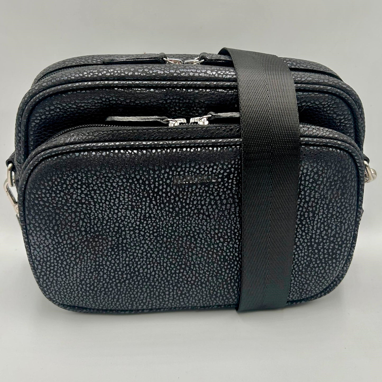 Bolso Bandolera Grant Cuero Nubuck Cristal Negro Heritage