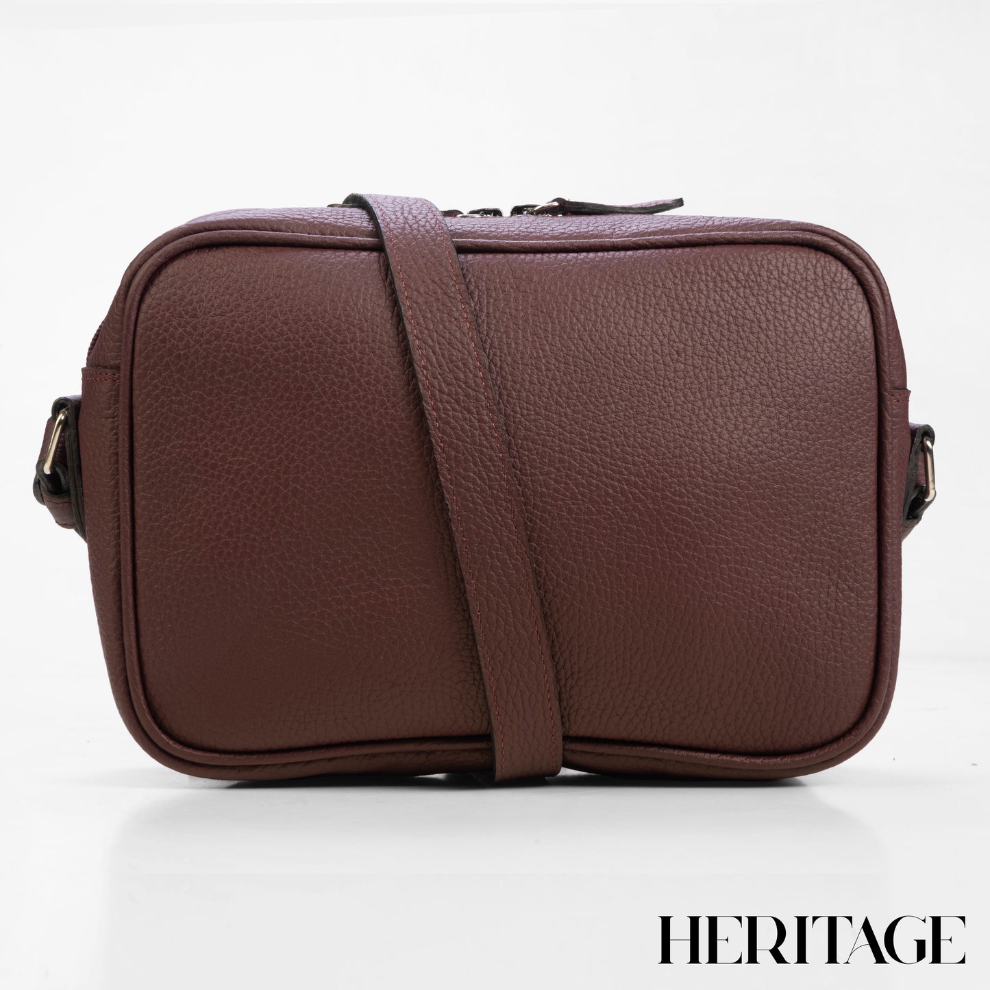 Camera Bag Mónaco Mediana en Cuero Granulado Borgoña Heritage