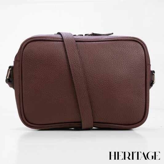 Camera Bag Mónaco Mediana en Cuero Granulado Borgoña Heritage