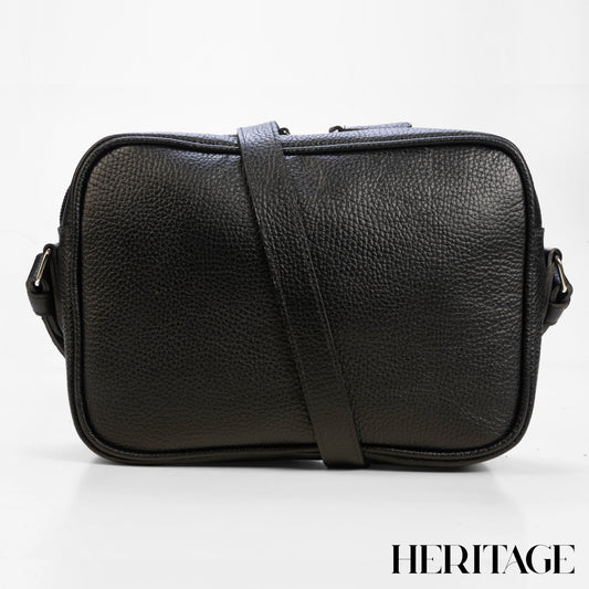 Camera Bag Monaco Mediana en Cuero Granulado Negro Heritage