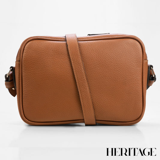 Camera Bag Monaco Mediana en Cuero Granulado Whiskey Heritage