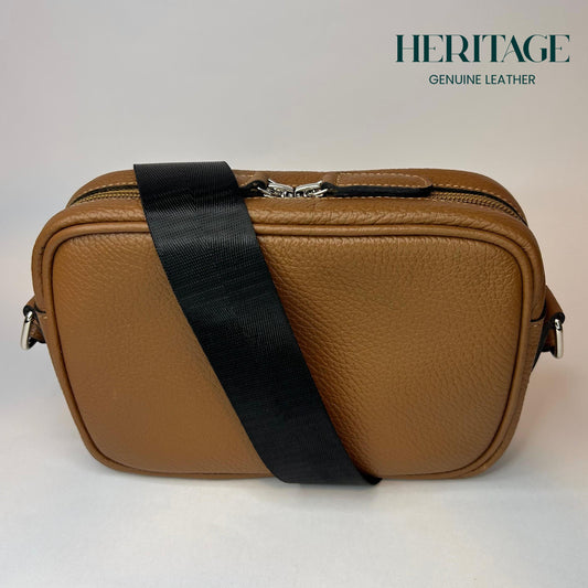 Camera Bag con Cinta en Cuero Granulado Whiskey Heritage