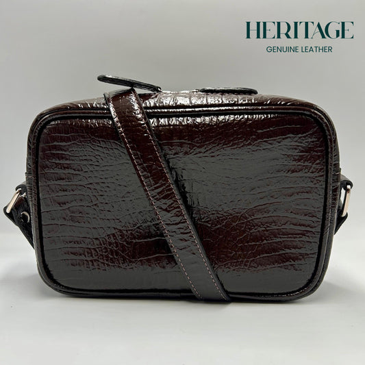 Camera Bag en Cuero Charol Cafe Heritage