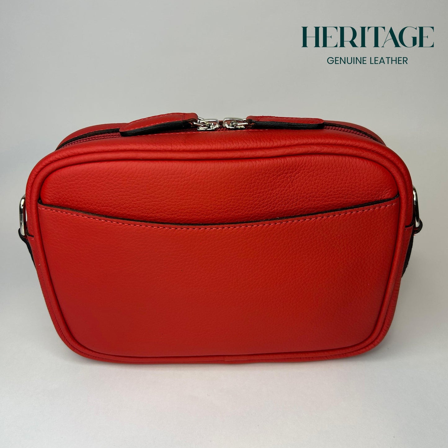 Camera Bag Monaco Mediana con Cinta en Cuero Granulado Rojo Heritage