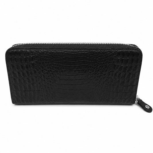Billetera con Cierre para Dama en Cuero Charol Negro Heritage