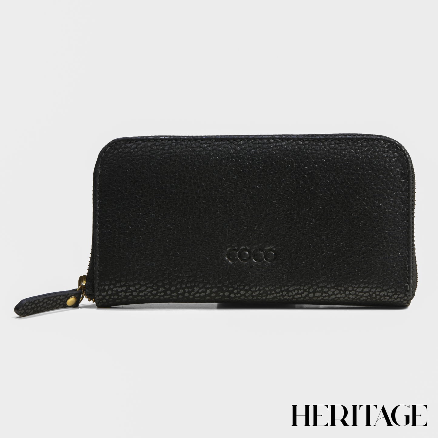 Billetera con Cierre para Dama en Cuero Nubuck Cristal Negro COCO