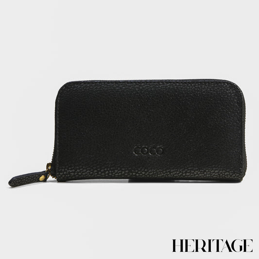 Billetera con Cierre para Dama en Cuero Nubuck Cristal Negro COCO