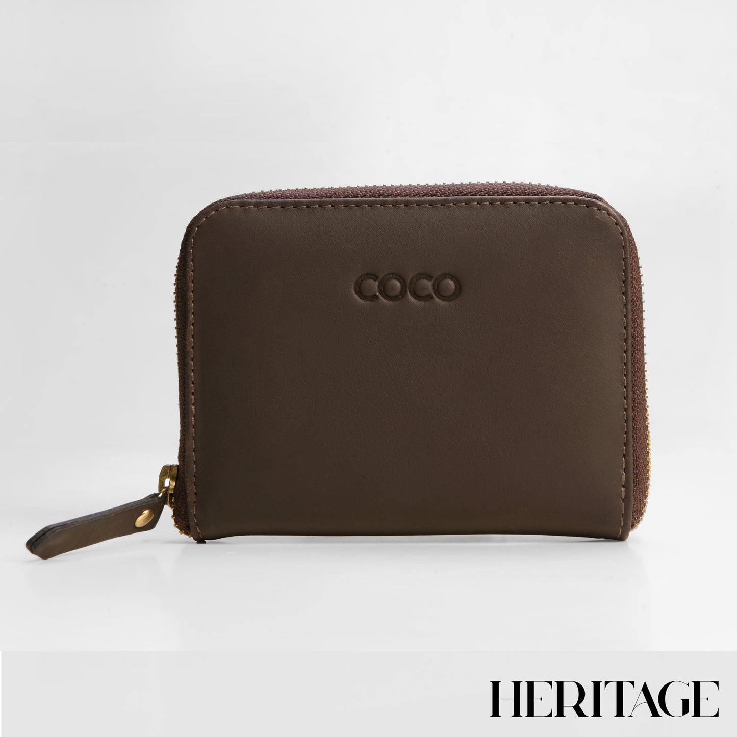Billetera Pequeña con Cierre para Dama en Cuero Liso Café Heritage