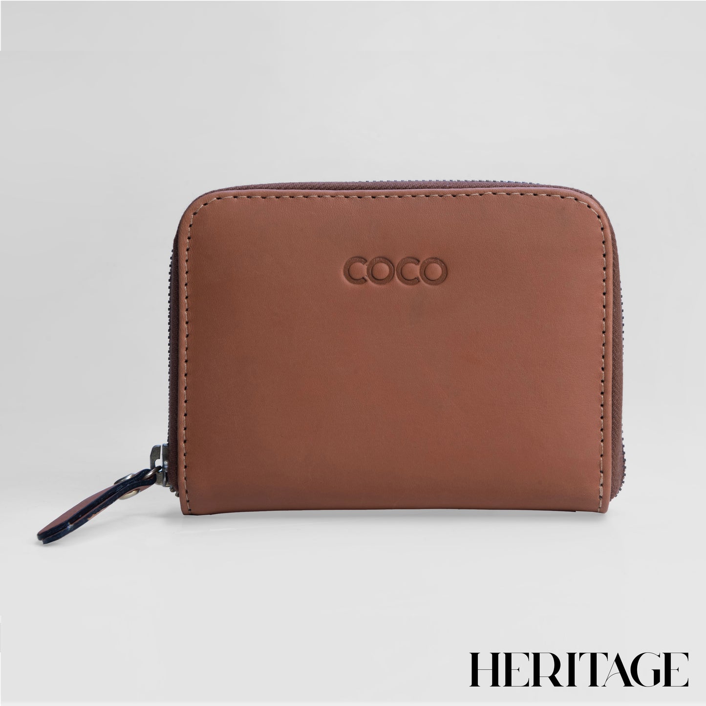 Billetera Pequeña con Cierre para Dama en Cuero Liso Caramelo Heritage