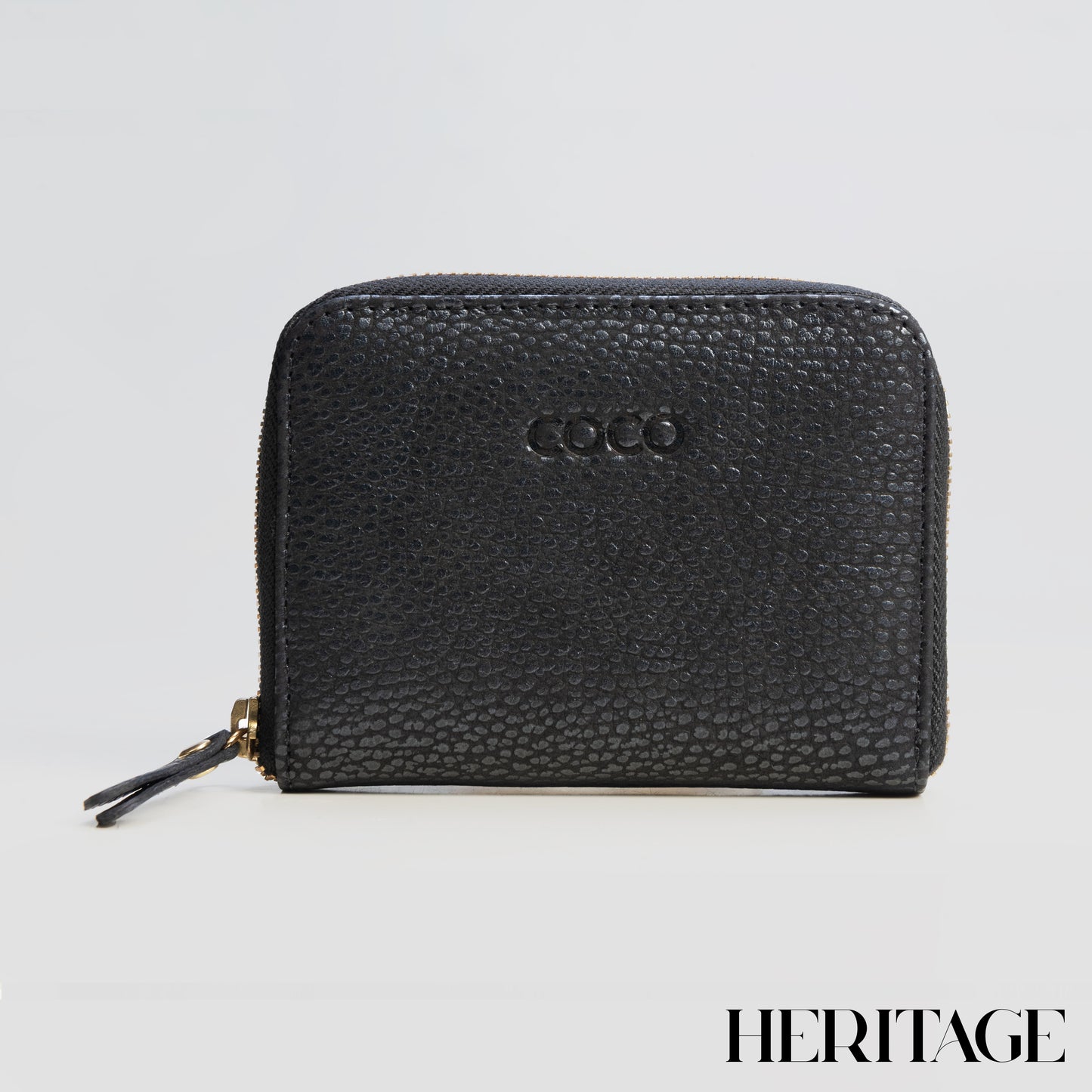 Billetera Pequeña con Cierre para Dama en Cuero Nubuck Cristal Negro Heritage