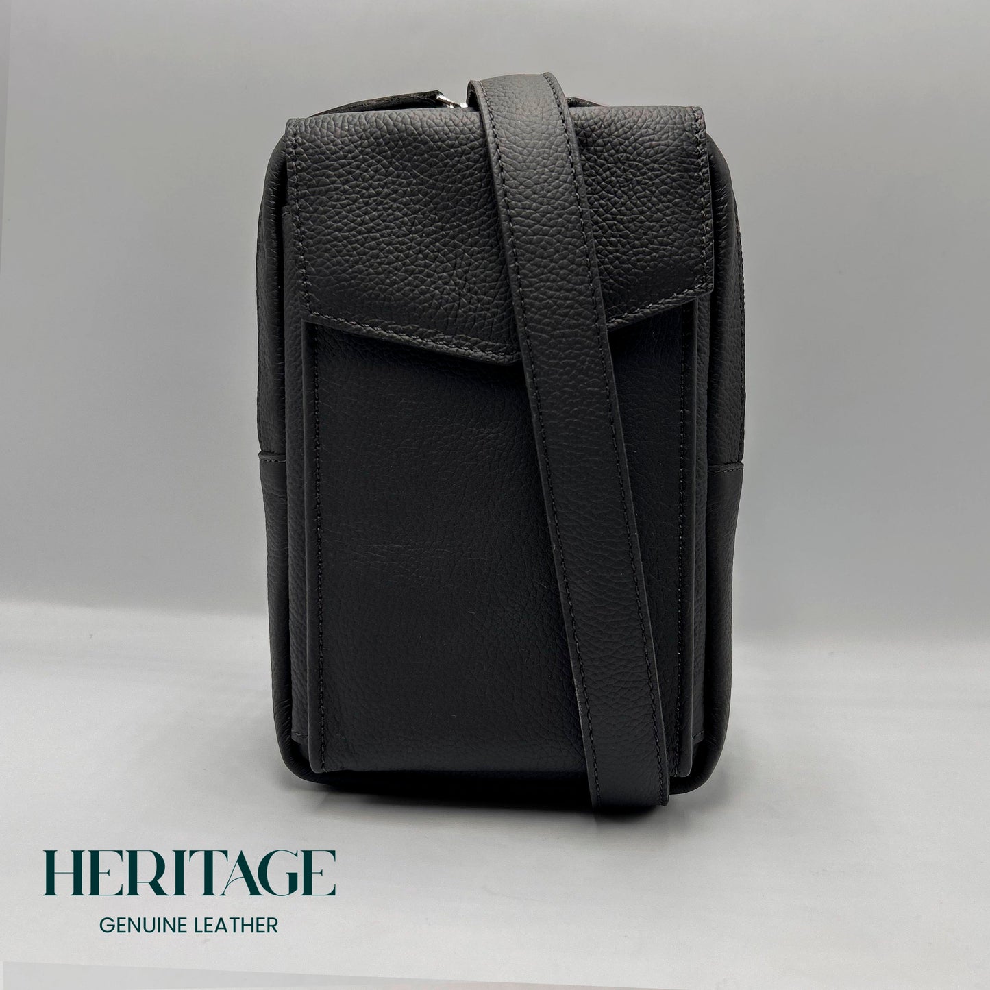 Bandolera Milán Cuero Granulado Negro Heritage