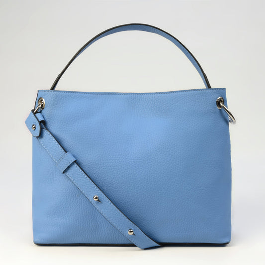 Bolso bandolera Praga en Cuero Granulado Celeste Heritage