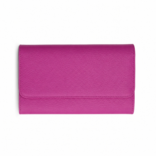 Billetera con Broche en  Cuero Granulado Fucsia Heritage