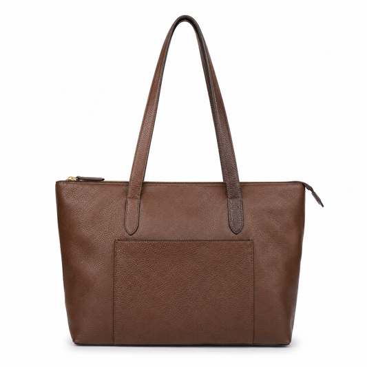 Tote Bag Roma con Cierre en Cuero Granulado Café Heritage