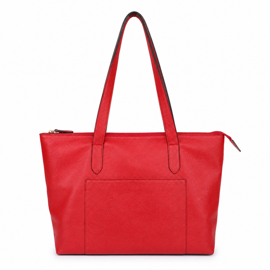 Tote Bag Roma con Cierre en Cuero Granulado Rojo Heritage