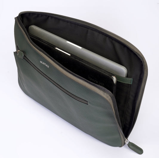 Funda para Laptop en Cuero Granulado Verde  Heritage
