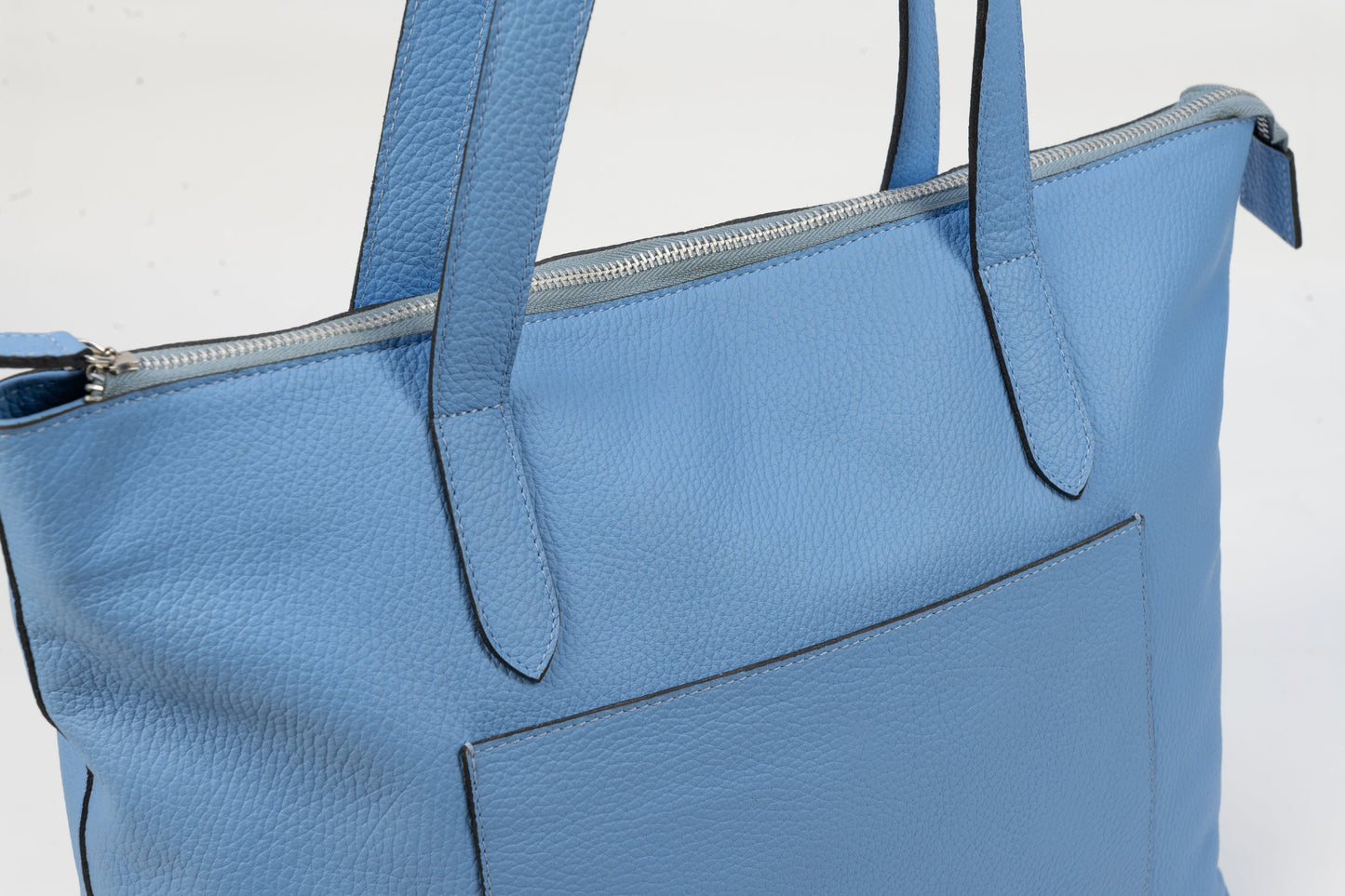 Tote Bag Roma con Cierre en Cuero Granulado Celeste Heritage