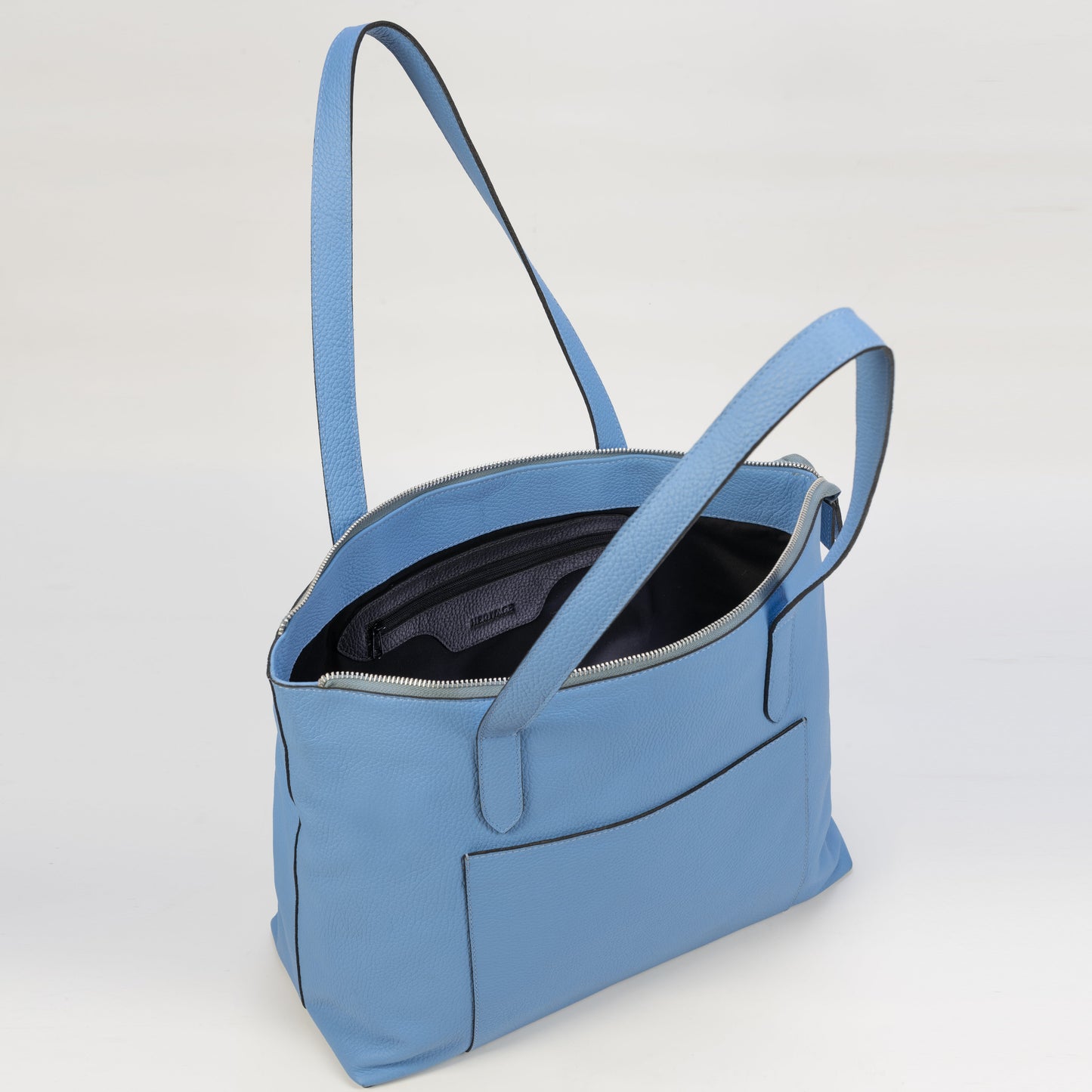 Tote Bag Roma con Cierre en Cuero Granulado Celeste Heritage