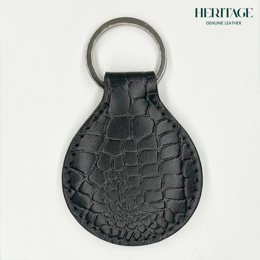 Llavero Redondo en Cuero Croco Negro Heritage