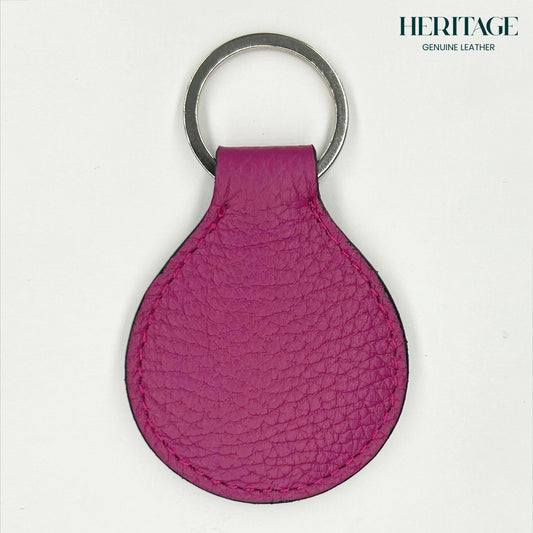 Llavero Redondo en Cuero Granulado Fucsia Heritage