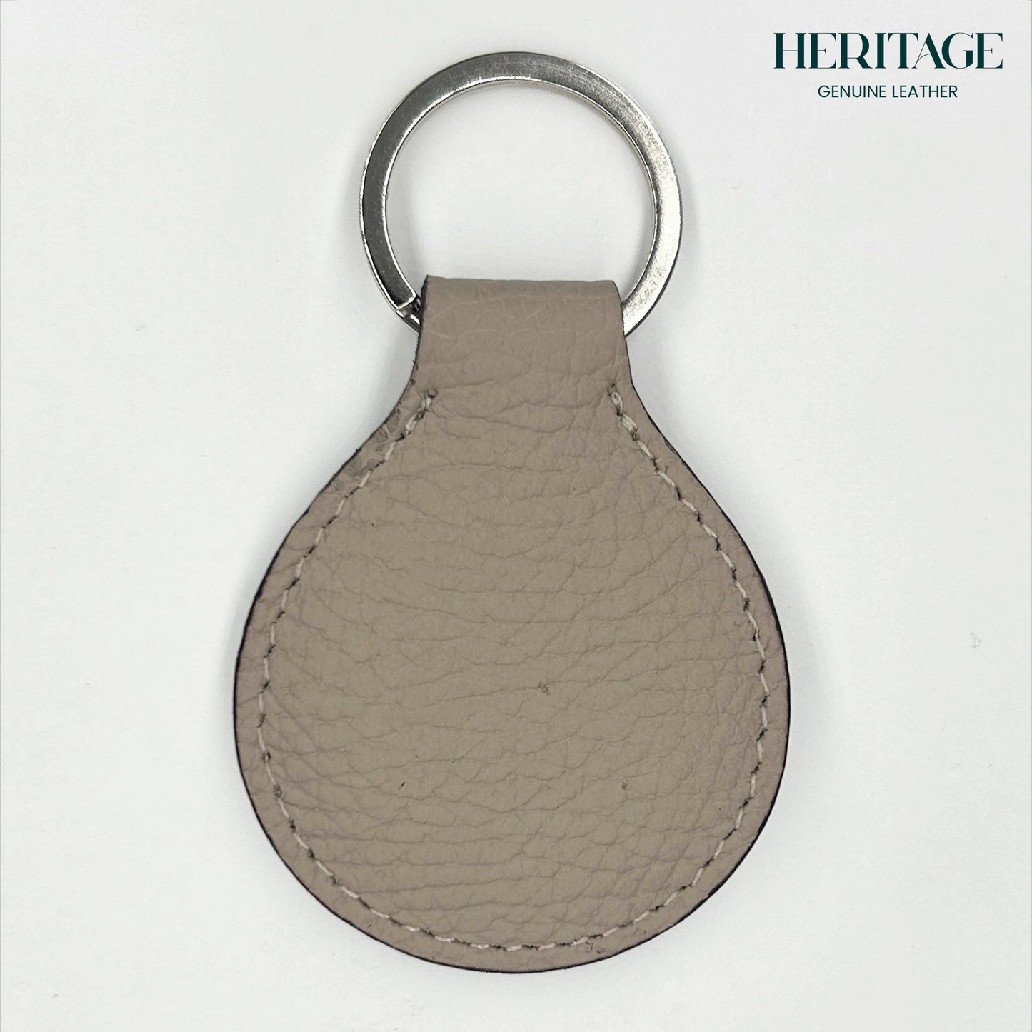 Llavero Redondo en Cuero Granulado Taupe Heritage